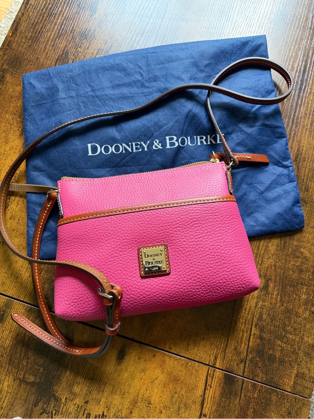 Dooney & Bourke Ginger Pouchette Hot Pink Pebbled Leather Crossbody Bag EUC